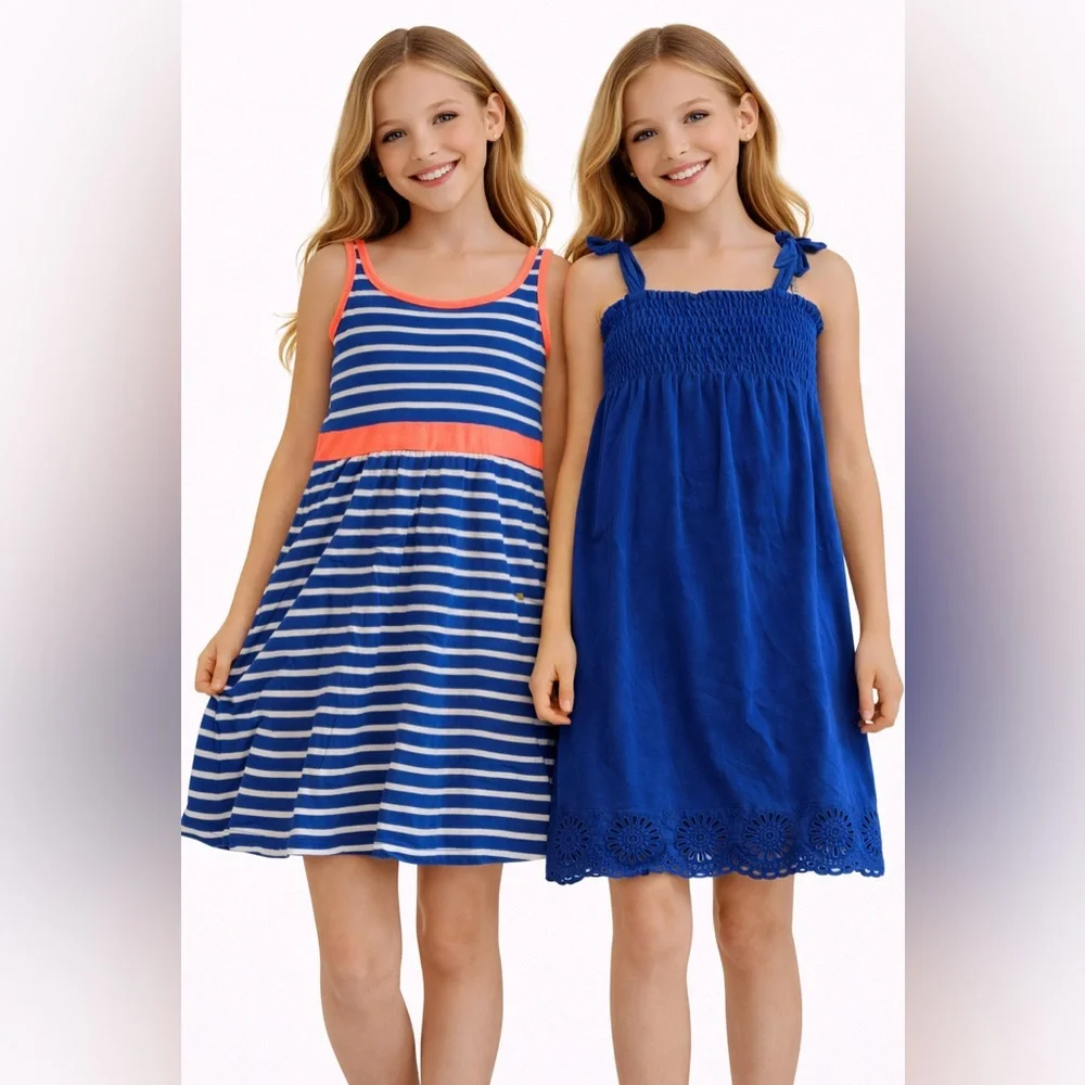 Charming Blue and White Striped Kids Dress Set